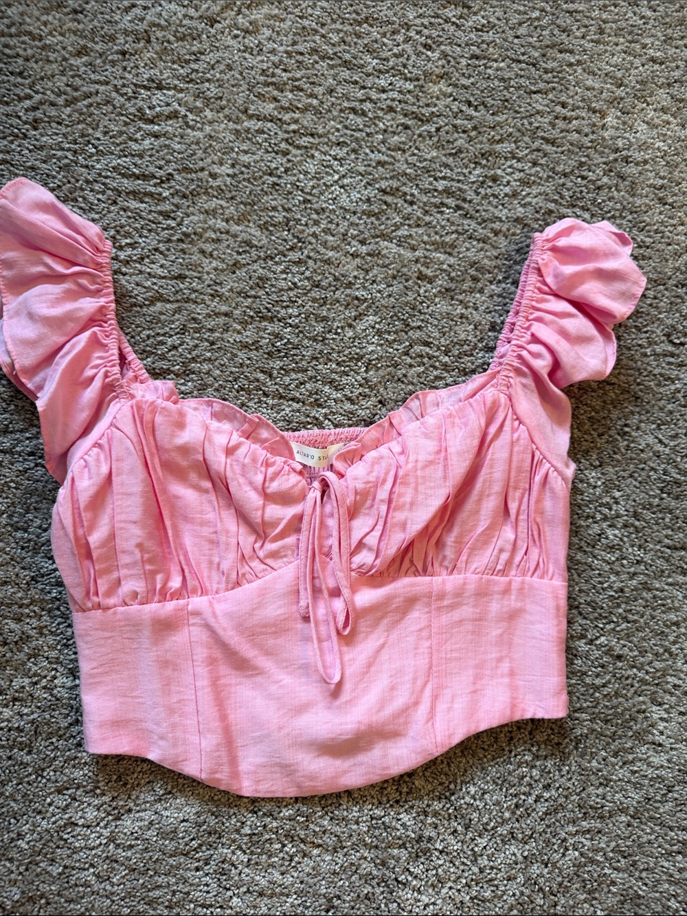 Altar'd State Pink Ruffle Tie-Front Crop Top